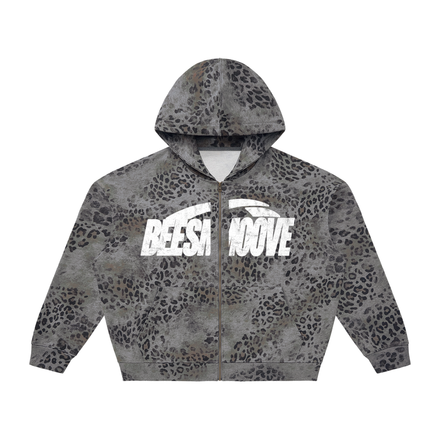 Beesmoove Vintage Wash Leopard Full Zip Hoodie