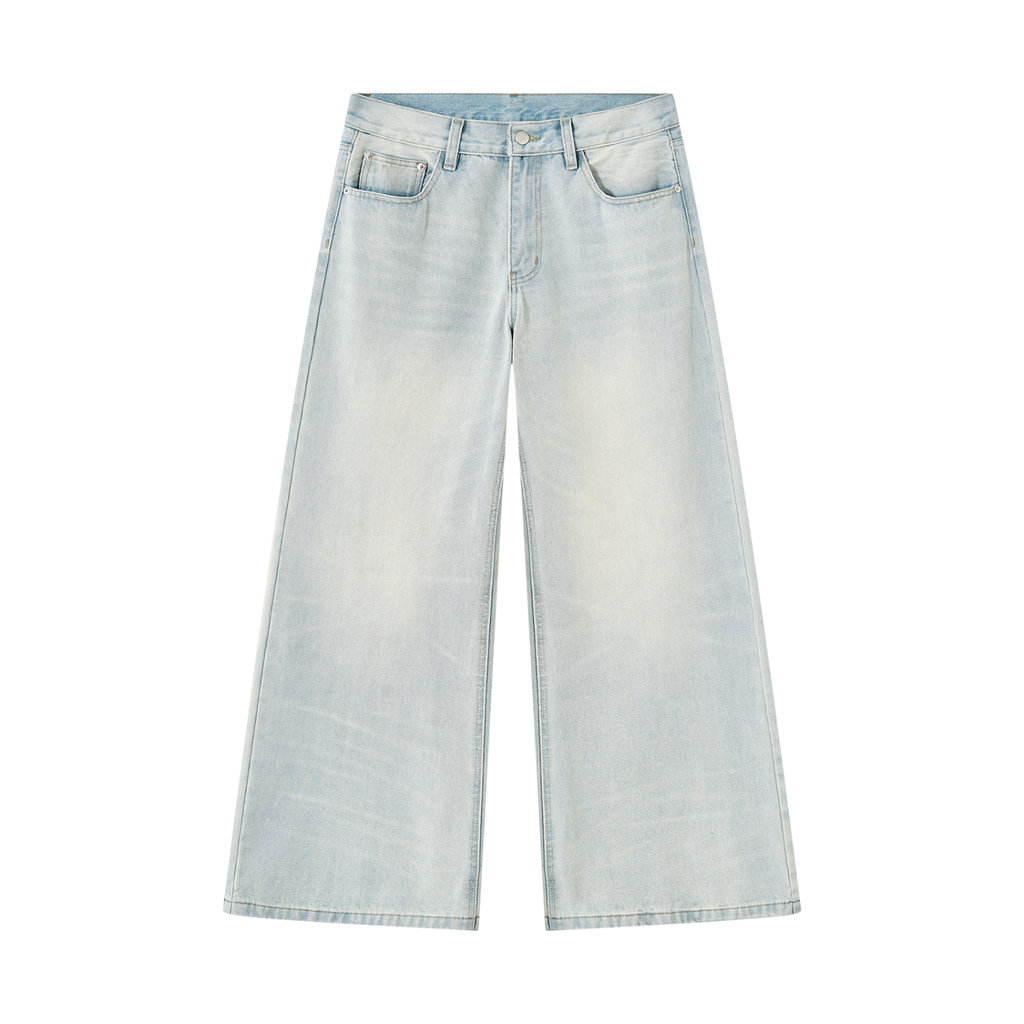 Beesmoove Men's Vintage Wash Wide Leg Denim Jeans