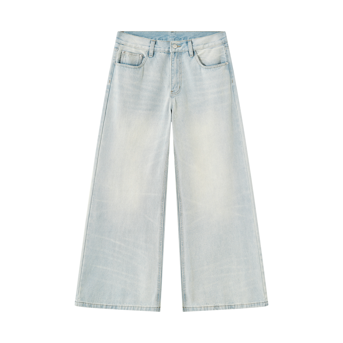 Beesmoove Men's Vintage Wash Wide Leg Denim Jeans