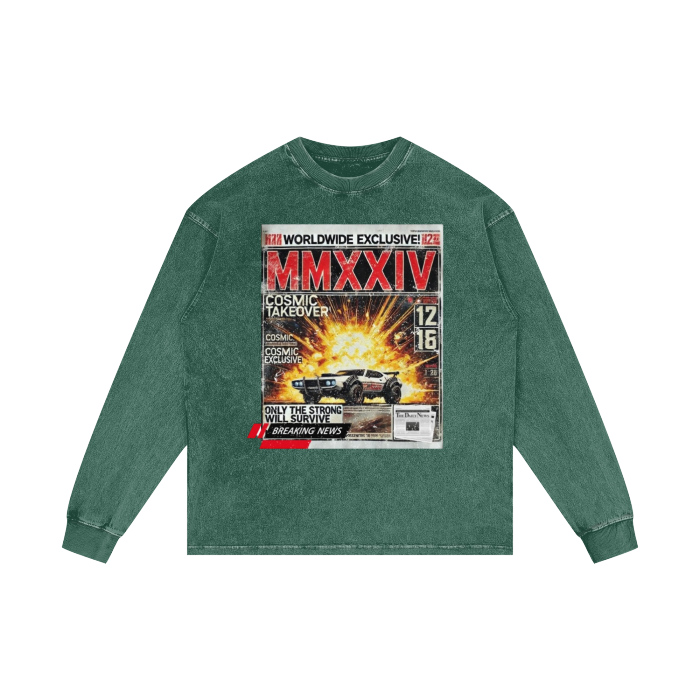 Beesmoove MMXXIV Acid Wash Oversize Long Sleeve T-Shirt - 250 GSM - Beesmoove  Beesmoove Dark-Green-2XL 58.98