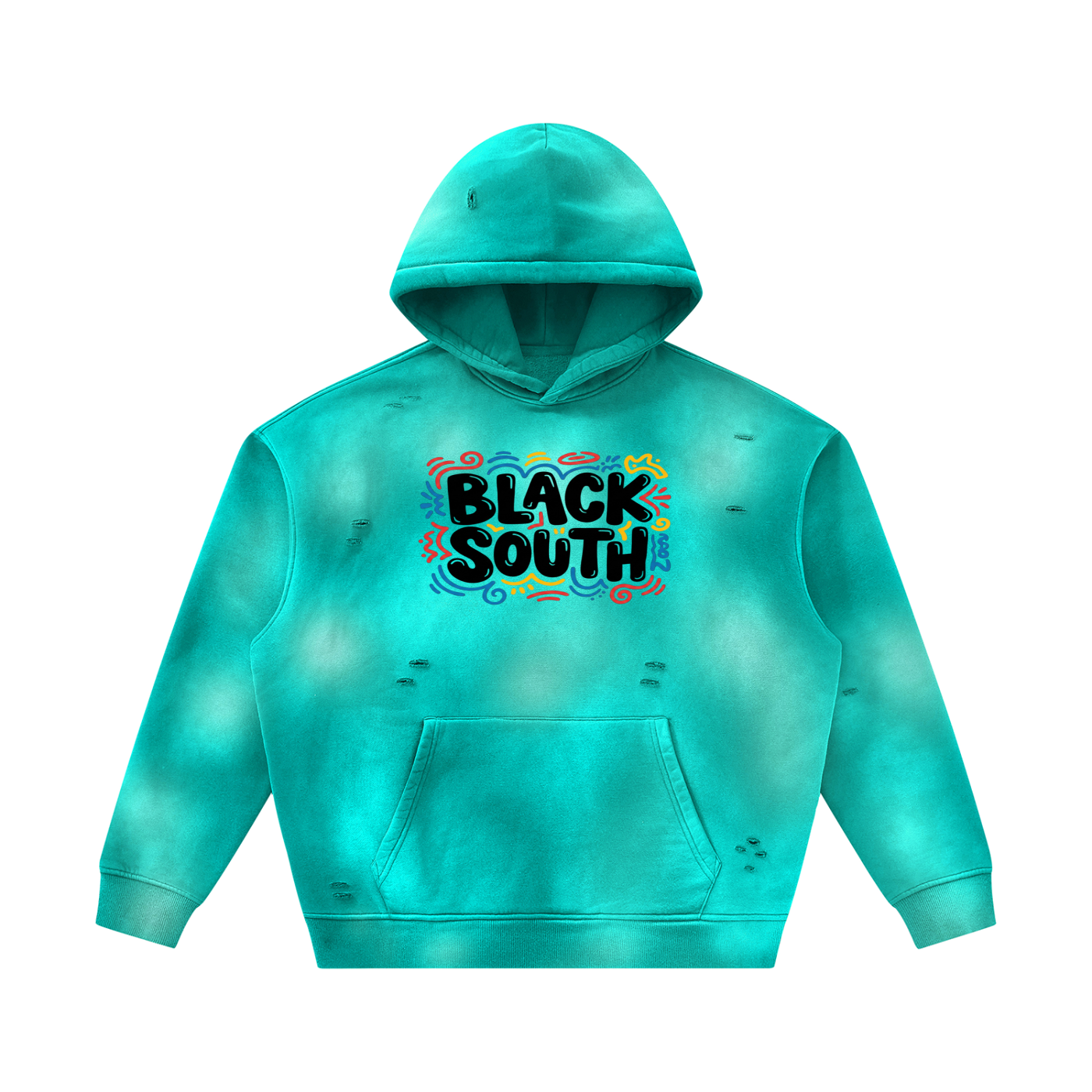 BEESMOOVE BlackSouth Sunfade Frayed Fleece Hoodie