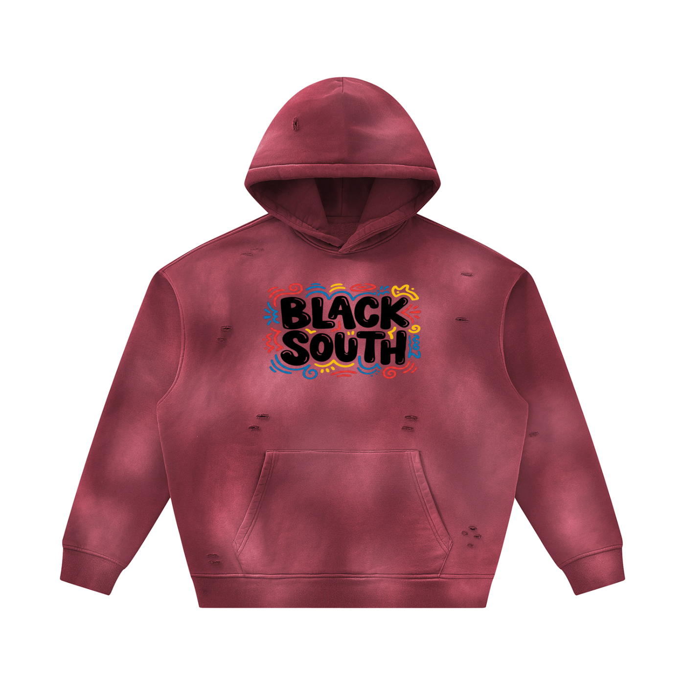 BEESMOOVE BlackSouth Sunfade Frayed Fleece Hoodie